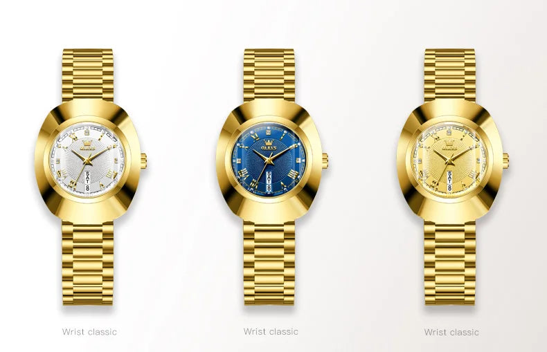 OLEVS 7008 Luxury Quartz Watch for Women Large Dial Tungsten Steel Strap Top Brand Original Golden Women's Decoration Wristwatch