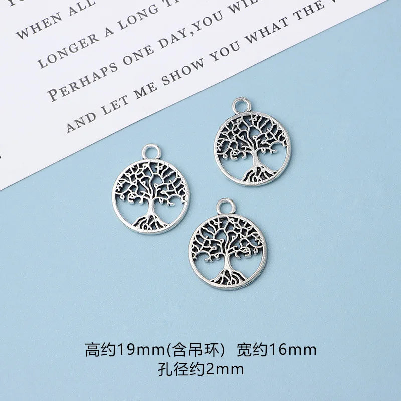 10pcs DIY Vintage Silver Round hollow Tree of Life Pendant Earring Creative Alloy Accessories Material charms for jewelry making