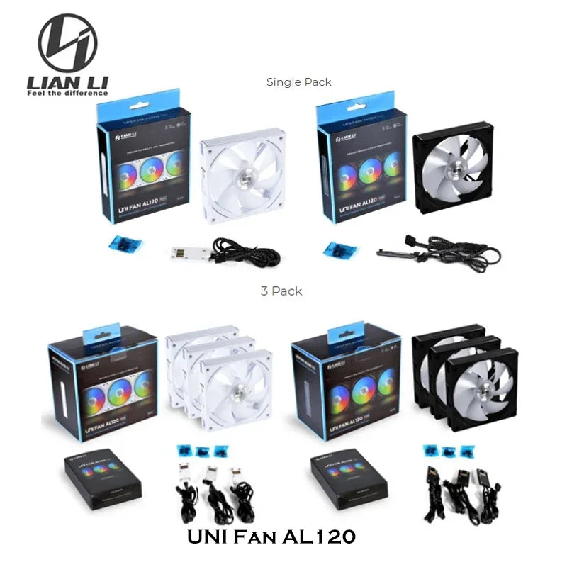 Lian Li UNI Fan AL120 ARGB Cableless Fan Support L-Connect 3 PWM Silent Low Noise High RPM MB SYNC Control Triple Pack