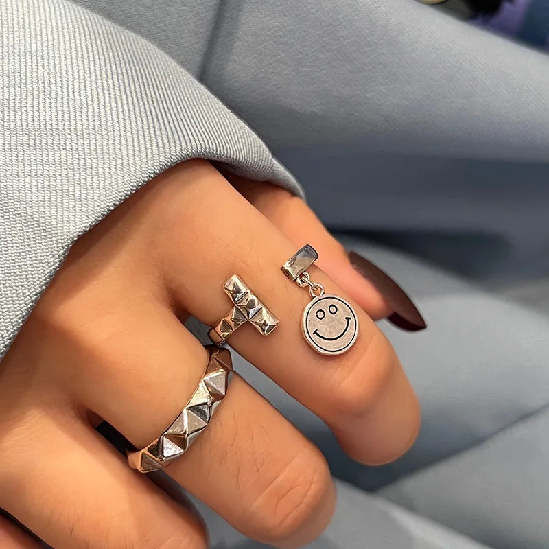 LIVVY Silver Color Creative Open Wide Irregular Rings For Women  INS Fashion Vintage Hip Hop Couples Jewelry Wholesale
