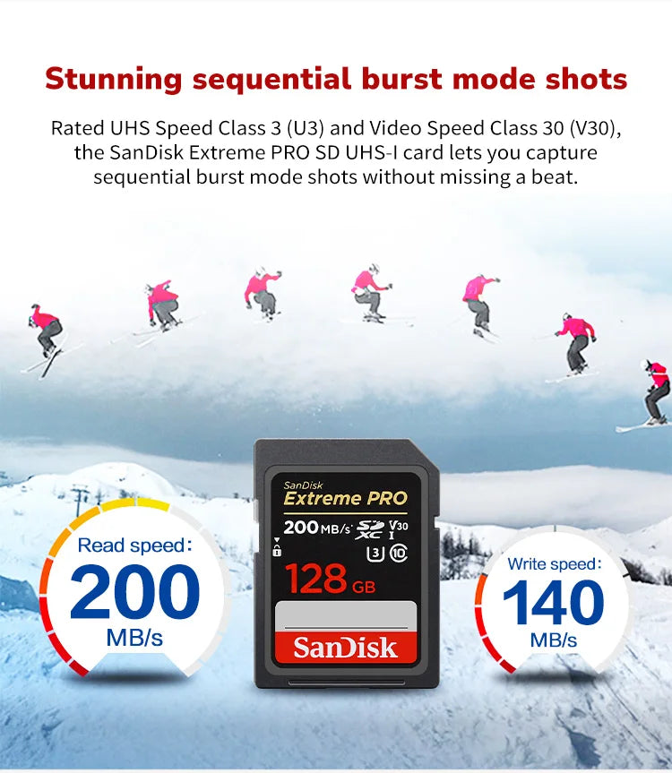 SanDisk Extreme PRO UHS-I Card 64GB 128GB 256GB 512GB 1TB Up to 200MB/s SD Card 32GB Up to 100MB/s Flash Memory Card for Camera