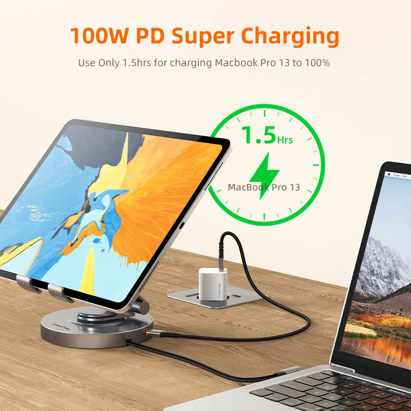 CABLETIME 8 in 1 Multi USB C Hub with 360 Rotating Stand HDMI 4K 60Hz PD 100W USB 5Gbps SD TF Aux 3.5mm for iPad Pro Tablet C441