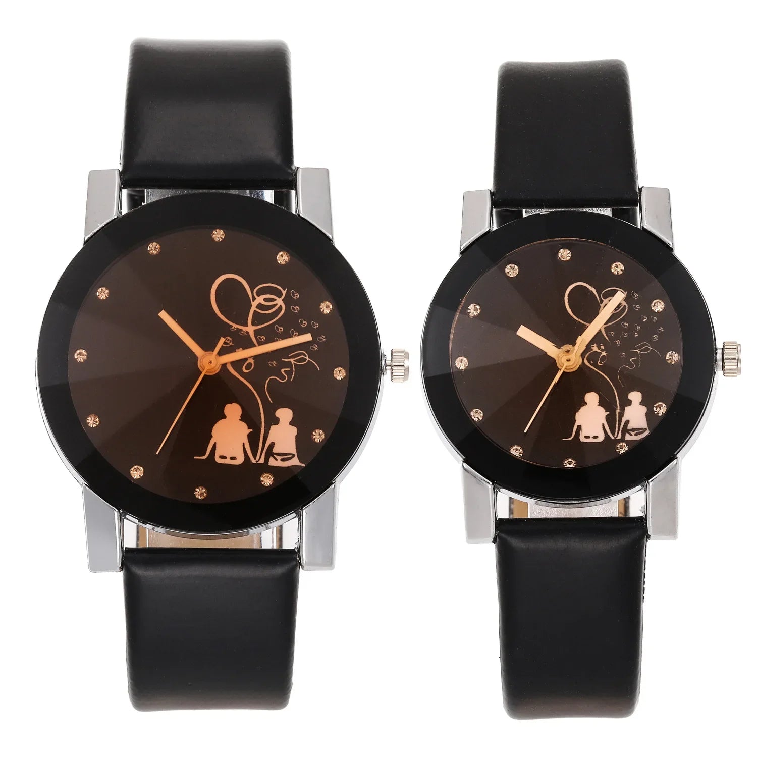 1/2PCS Fashion Quartz Watch Couple Stylish Spire Glass Wristwatch Simple Rhinestone Back View Couple Watch Set Couple Gift