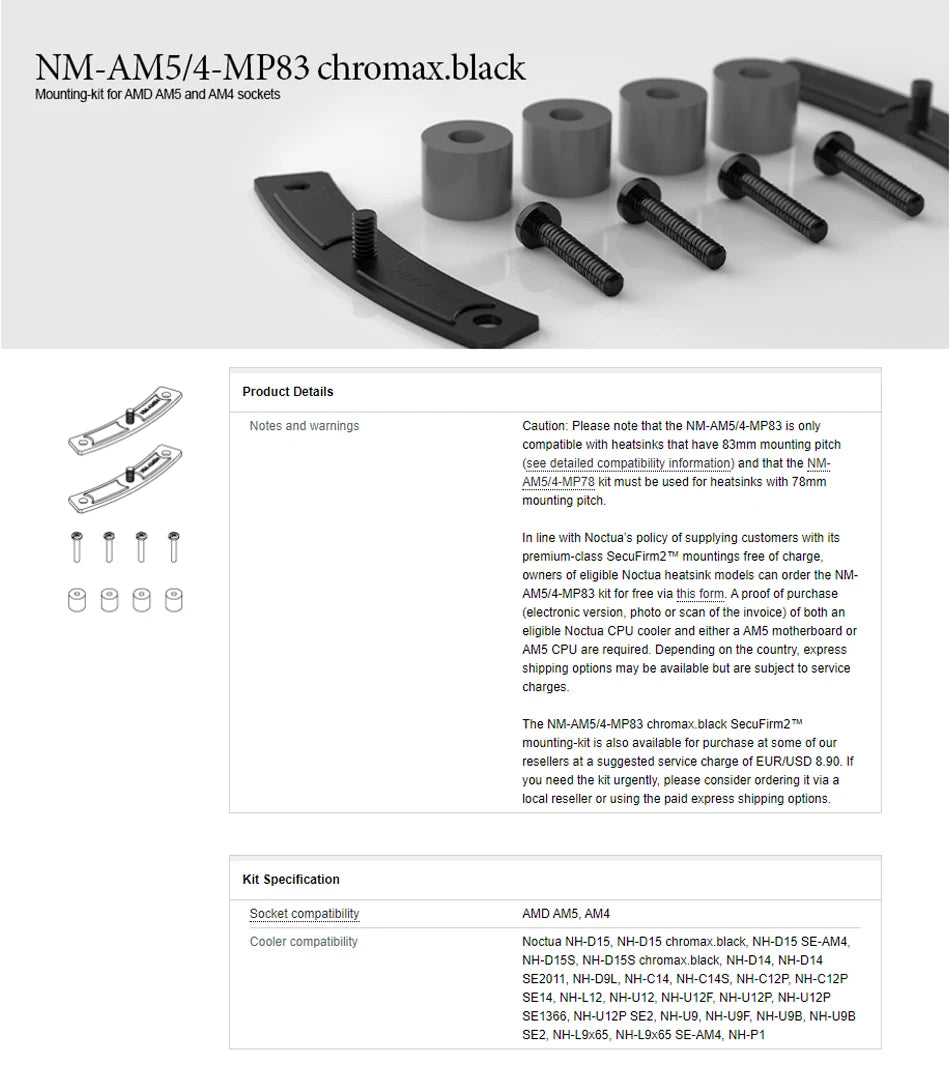 Noctua NM-AM5/4-MP83 MP78 L9aL9i Mounting-kit AMD-AM5-AM4 Socket For Noctua CPU cooler AMD-AM5-AM4 Platform AM5 Mounting bracket