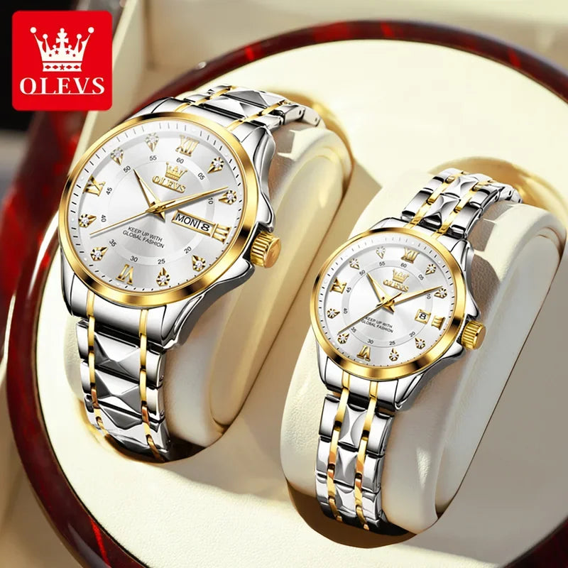 OLEVS 2906 Fashion Date Quartz Couple Watches Top Luxury Watch Men Women Waterproof Stainless Steel Wristwatch