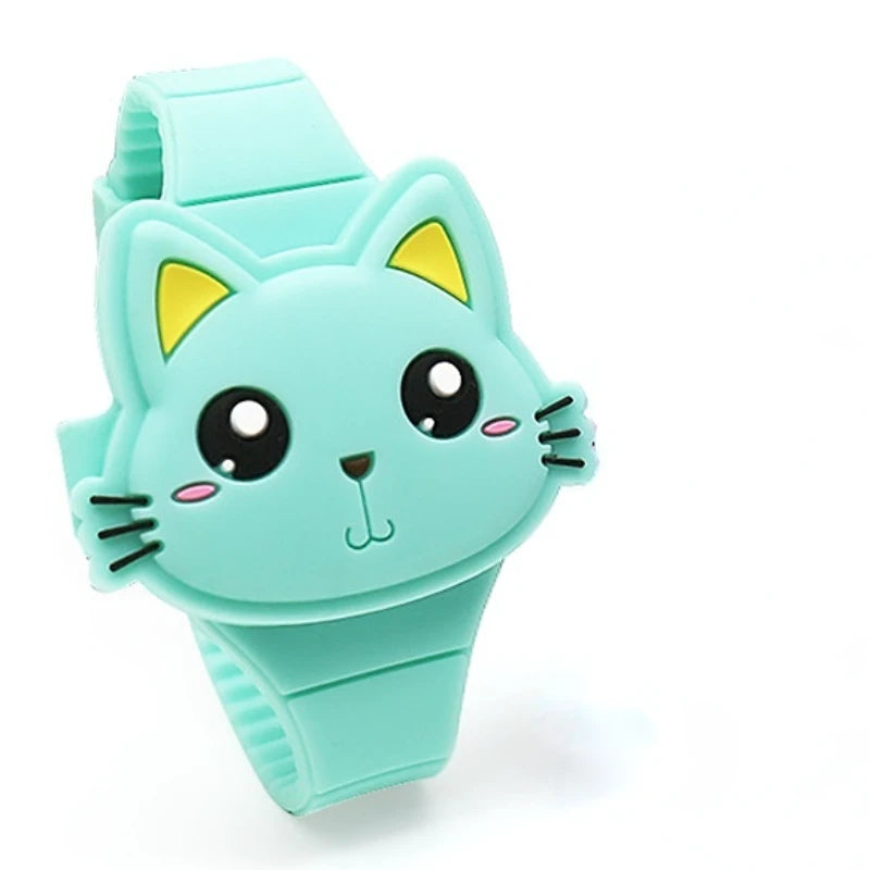 Fashion Kids Watch Cute Cat Shape LED Digital Watches for Girls Boys BPA Free Silicone Band Clamshell Design Children Wristwatch