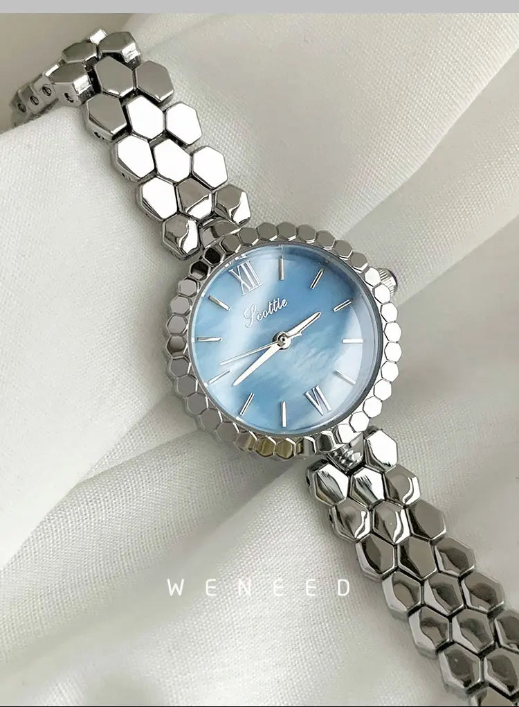 New Women's Watch Silver Case Luxury Temperament Vintage Elegant Bracelet Real Belt Japanese Quartz Movement Gift for Lovers