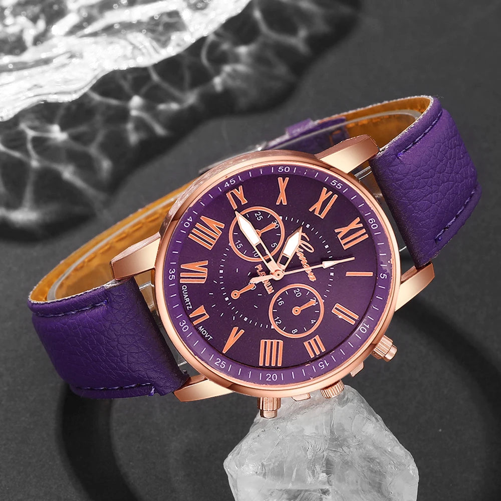 Women's casual quartz watch + bracelet set, suitable for wearing in all places, Ramadan, Valentine's Day, Mother's Day, Birthday