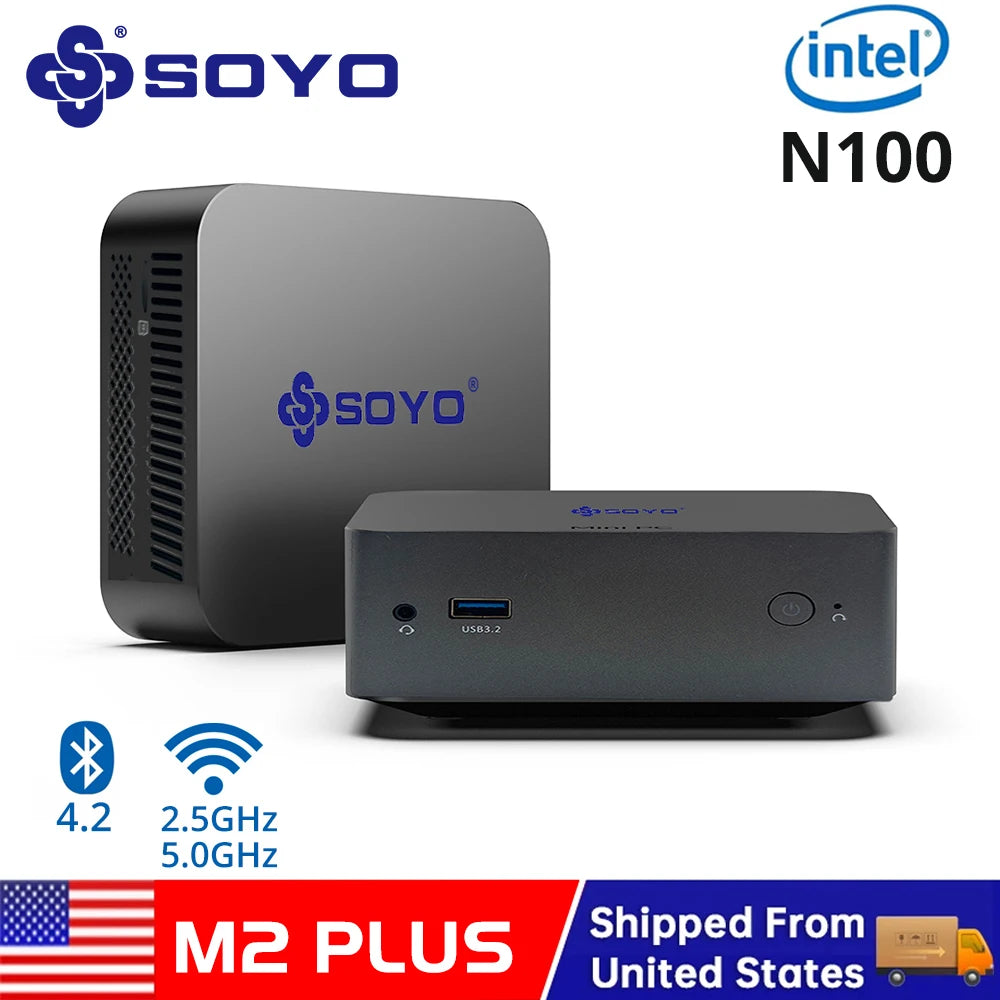 SOYO M2 Plus Mini PC Intel Alder Lake N100 Windows11 Pro 8 DDR4 256 M.2 SSD WiFi5 BT5.0 USB3.2 Portable Mini Computer