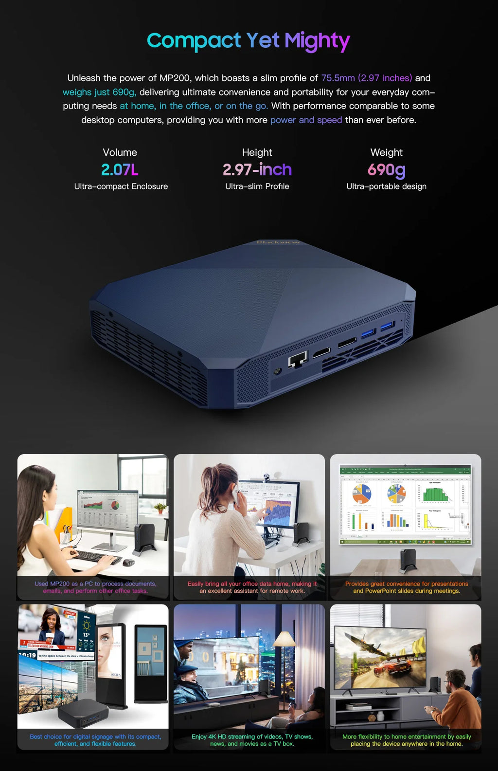 Blackview Mini PC MP200 11th Gen Intel i9-11900H 4.4GHz 16GB DDR4 512GB SSD Win11 Wifi 6 4K HD Desktop Computer