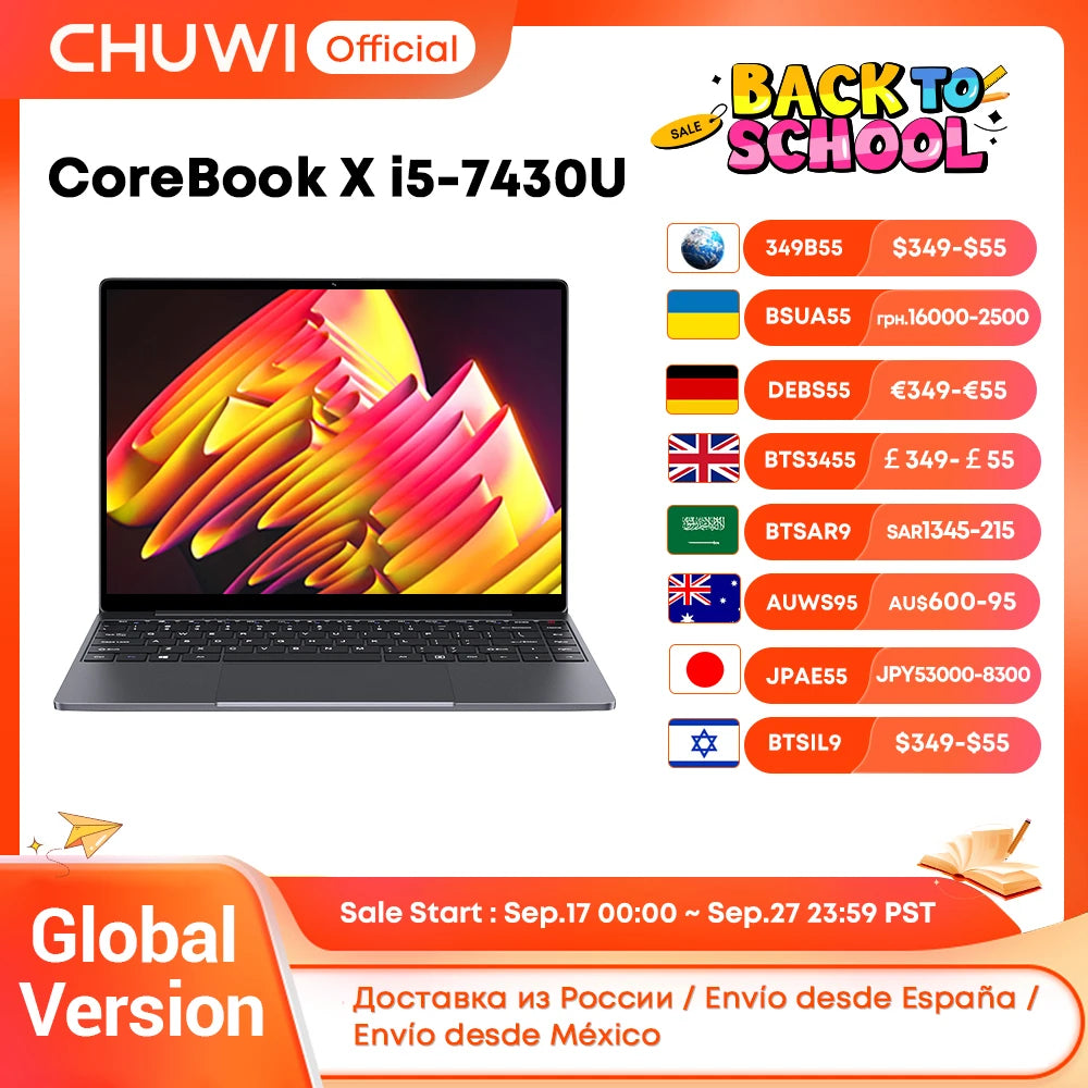CHUWI CoreBook X Gaming Laptop AMD R5-7430U 6 Cores 14.1 inch FHD IPS Screen 16GB DDR4 RAM 512GB SSD UP to 4.3 Ghz Notebook