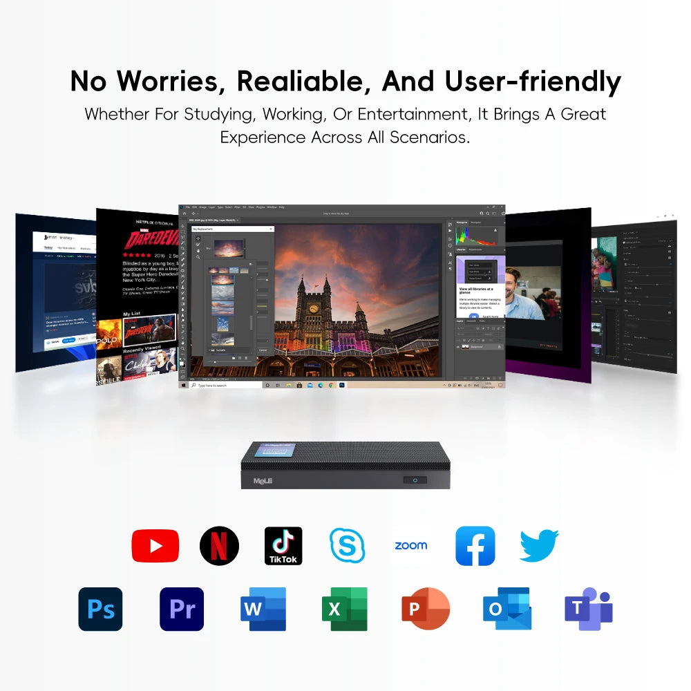 MeLE Fanless Mini PC Quieter4C N150 32GB 512GB Micro PC USB-C 2 X HDMI 4K@60 Triple Display Small Form Factor Desktop Computers