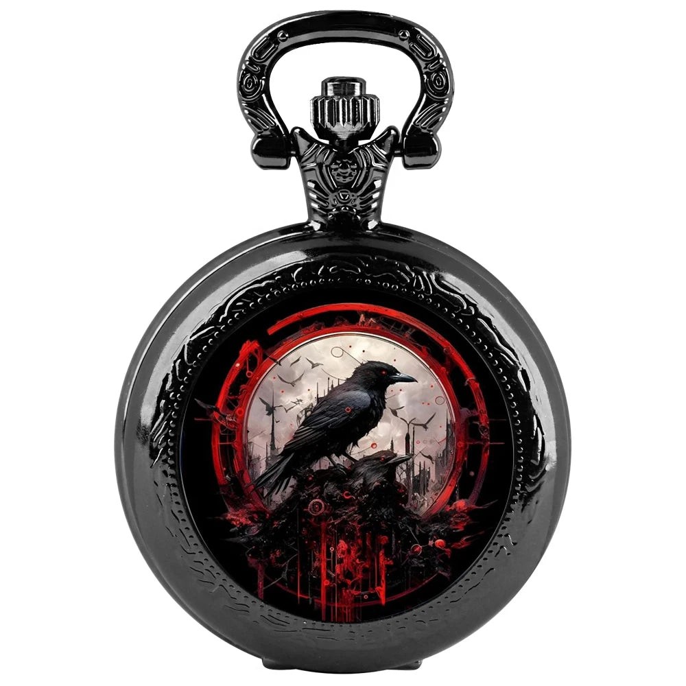 Creative Retro Crow Bird Quartz Pocket Watch for Women Men Black Necklace, Unique Pendant Clock Chain Watch Gift Accessories