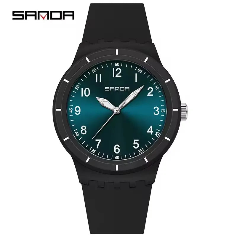 SANDA 9075 Casual Student Quartz Watch Simple Waterproof Silicone Strap Night Light Fashion Girls and Boys Watch Simple Daily