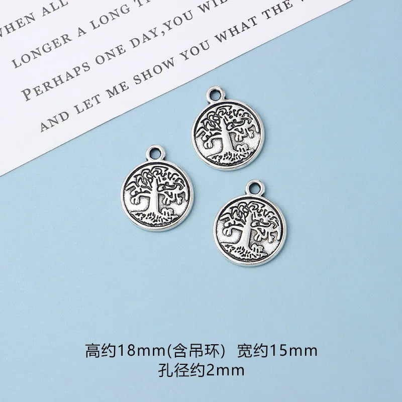 10pcs DIY Vintage Silver Round hollow Tree of Life Pendant Earring Creative Alloy Accessories Material charms for jewelry making