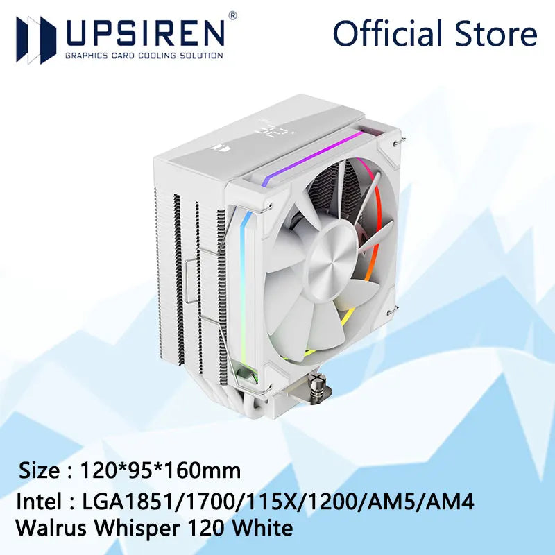 UPSIREN Walrus Whisper 120 Digital Display Computer case air cooling radiator,6 heat pipes,Support LGA1851/1700/115X/AM5/AM4