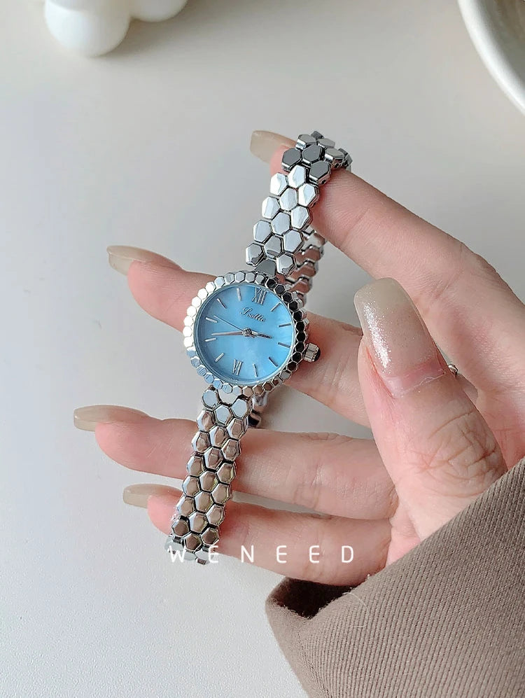 New Women's Watch Silver Case Luxury Temperament Vintage Elegant Bracelet Real Belt Japanese Quartz Movement Gift for Lovers
