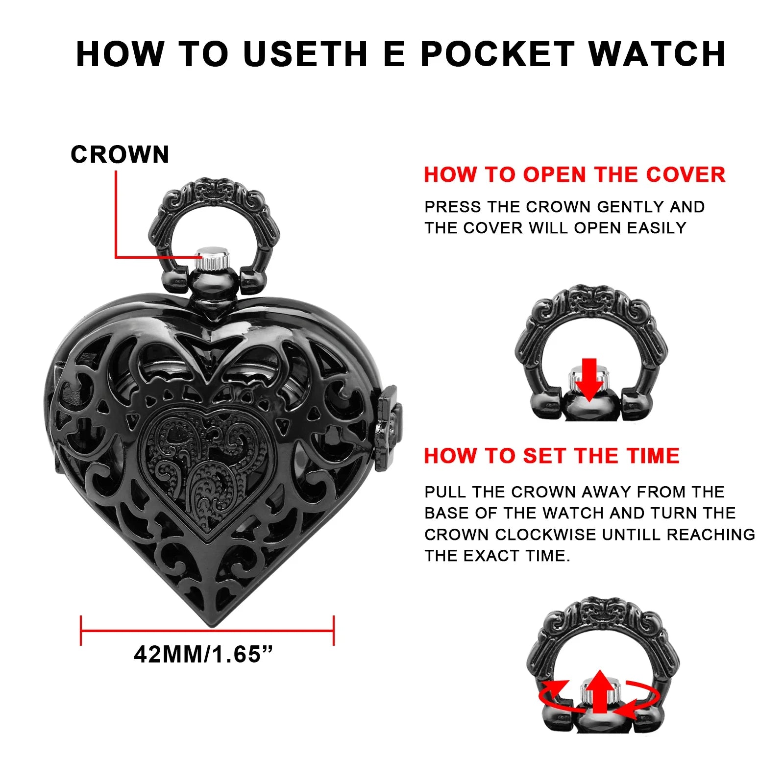 Exquisite Hollow Heart Design Pocket Watch Chain Steampunk Clock Vintage Necklace Pendant Jewelry Necklace Watch Men Women Gift