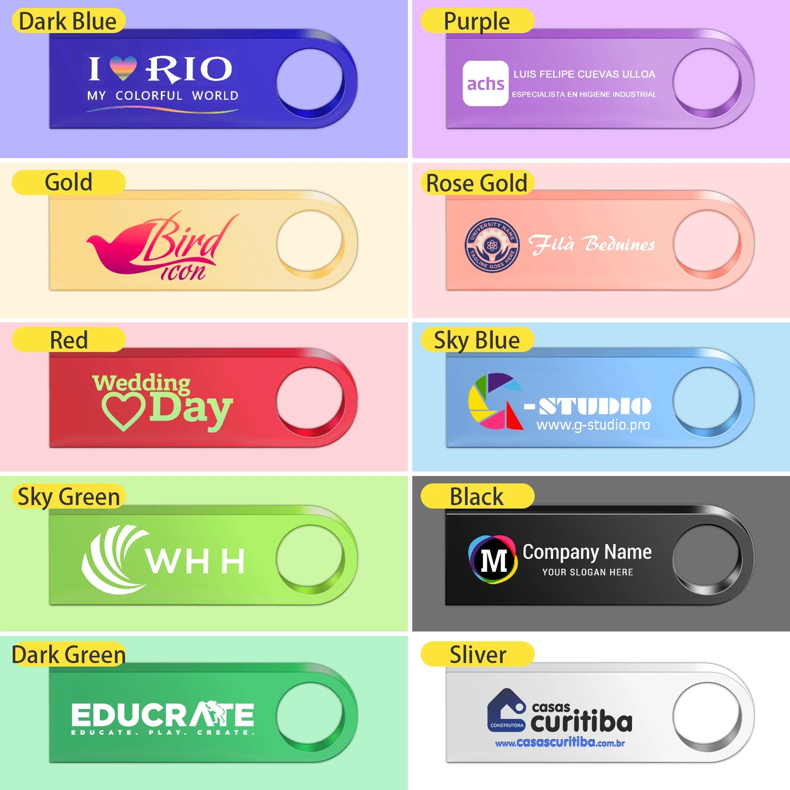 Free Custom Logo USB Flash Drive 64GB Red Blue Pen Drive32GB Green Purple Pendrive 16GB Cle USB Stick Yellow Pink Memory Stick