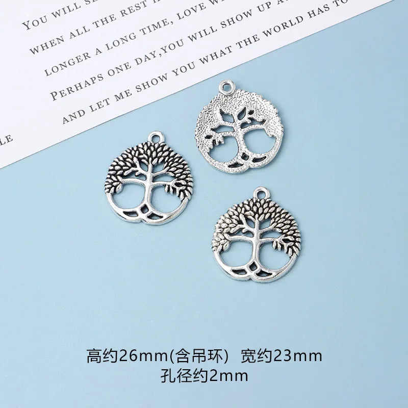 10pcs DIY Vintage Silver Round hollow Tree of Life Pendant Earring Creative Alloy Accessories Material charms for jewelry making