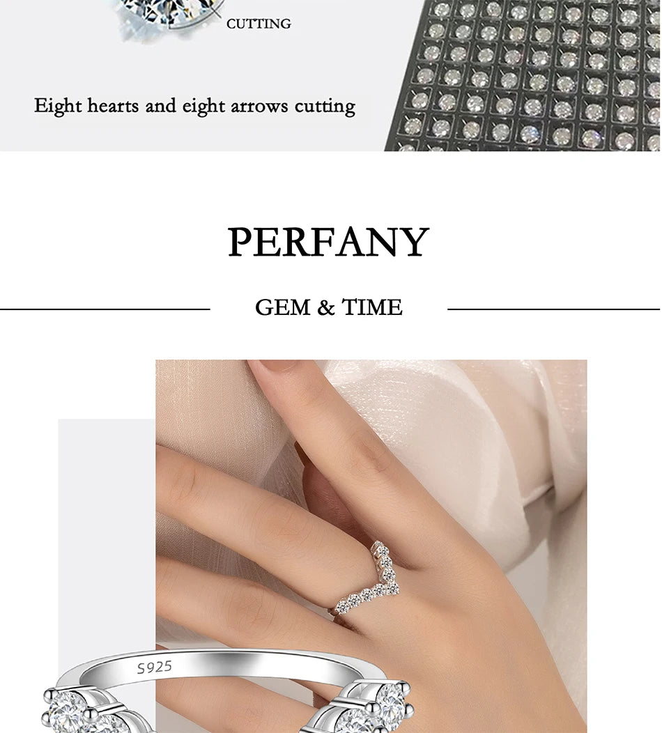 PERFANY 3mm All Moissanite Ring for Women S925 Pure Silver V-shaped GRA Certified Diamond Fashion Luxury Party Jewelry