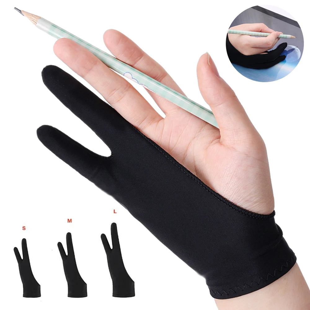 1-4Pcs Two-finger Artist Glove Palm Rejection Tablet Drawing Gloves for iPad Pro Air Graphic Tablet Smudge Guard Painting Gloves