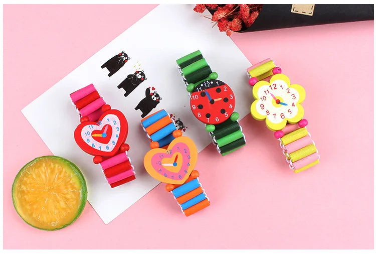 1 Cute Wooden Wristwatches Nice Cartoon Crafts Bracelet Watches Handicrafts Toys for Kids Learning Education Party Favors