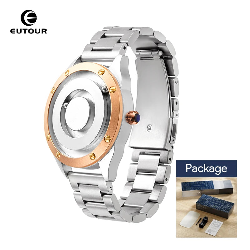 EUTOUR 2025 Unisex Couple Watch – Magnetic Glassless Ball Design, Stainless Steel Strap, Fashion Quartz Accessory