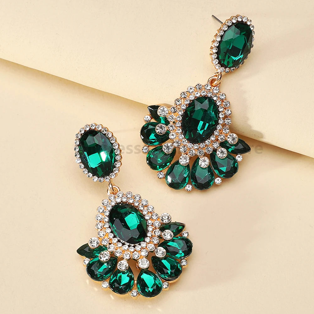 Teardrop Shiny Glass Glamorous Dangle Drop Earrings For Women Luxury Design Chandelier Popular Pendant Statement Jewelry Gift