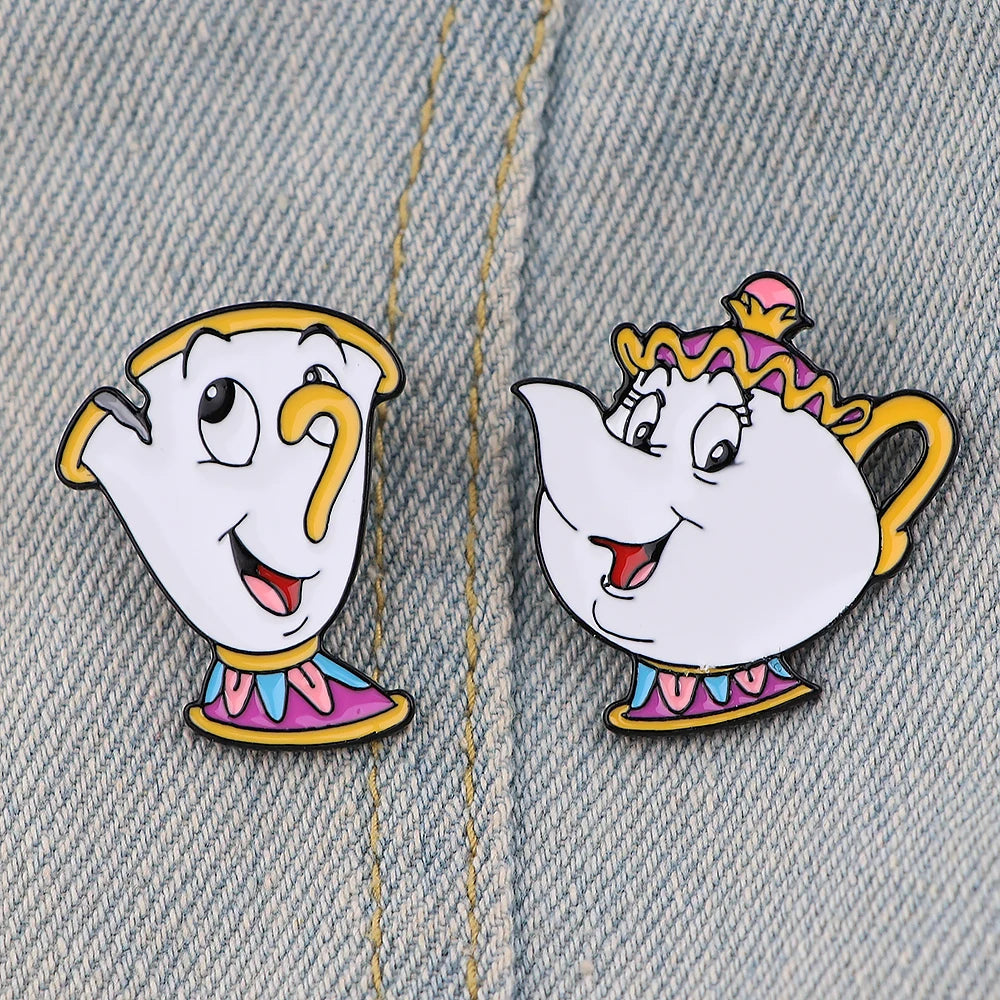 1-5pcs Mixed Cartoon Beauty and Beast Enamel Brooch Lapel Pin Badge on Backpack Costume Accessories Fashion Jewelry Gifts