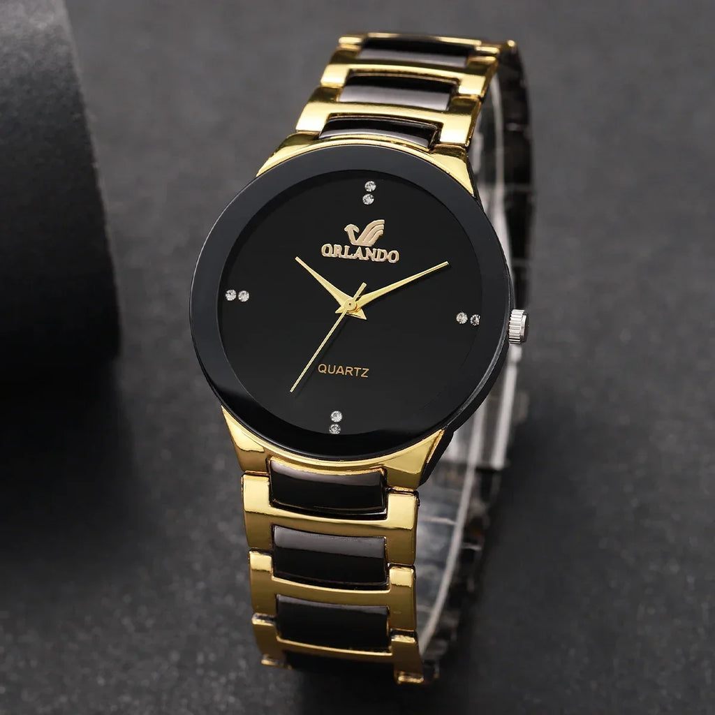 1/2PCS Couple's Watches Fashion Stainless Steel Band Men Women Analog Quartz Watches Set