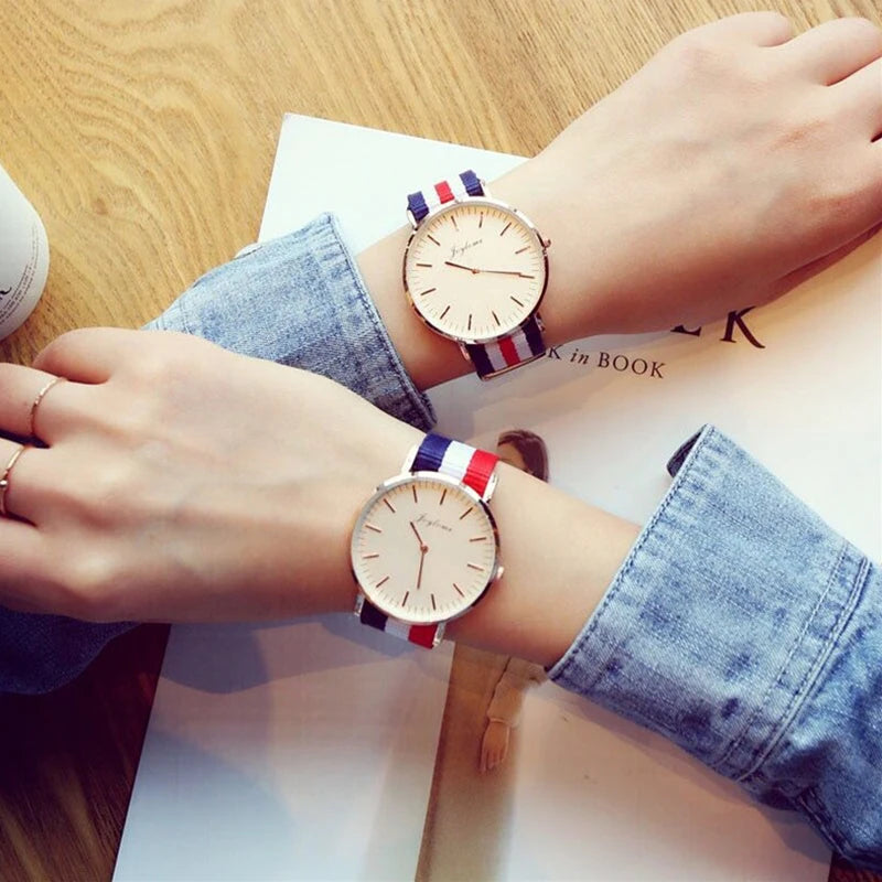 Fashion Women's Watch Top Brand Stripe Nylon Band Analog Quartz Wristwatch for Woman Simple Luxury Ladies Clock Gift Reloj Mujer