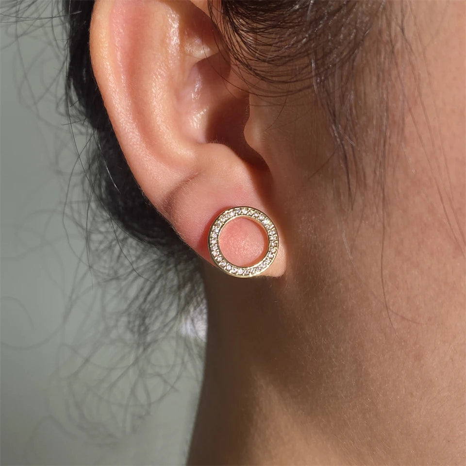 Fashion Ring Inlaid With Zirconium Hollow Stud Earrings For Women 18k Gold Couple Holiday Gift Earrings For Party Daily Jewelry