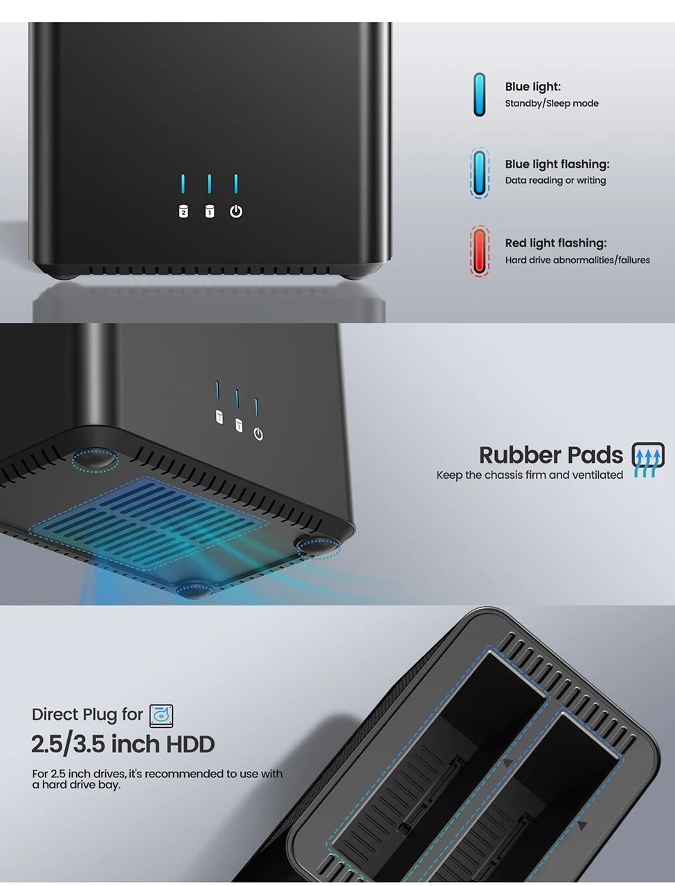 ORICO 2 Bay HDD Enclosure Hard Drive Case 3.5" SATA Docking Station USB 3.0 Type C DAS Storage Box 36TB Expansion for PC Laptop