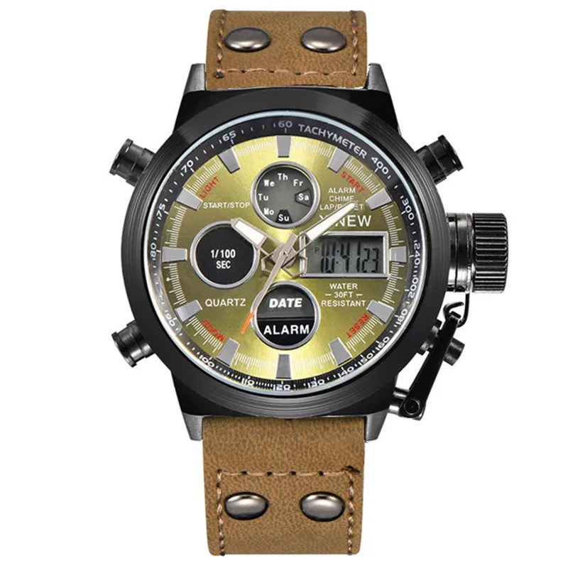 1pc / lot Men Genuine XINEW Brand Designer Watches Students Fashion Leather Band Alarm Stopwatch Electronic Watch Montre Homme