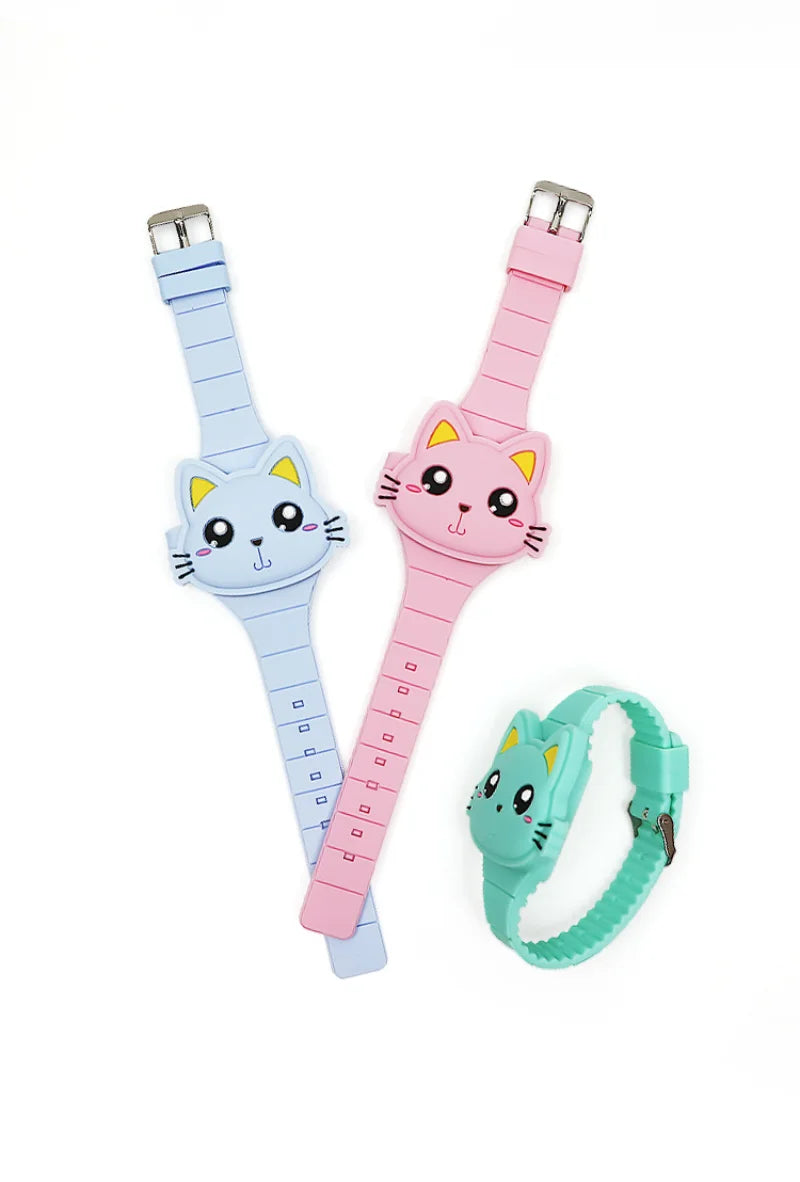 Fashion Kids Watch Cute Cat Shape LED Digital Watches for Girls Boys BPA Free Silicone Band Clamshell Design Children Wristwatch