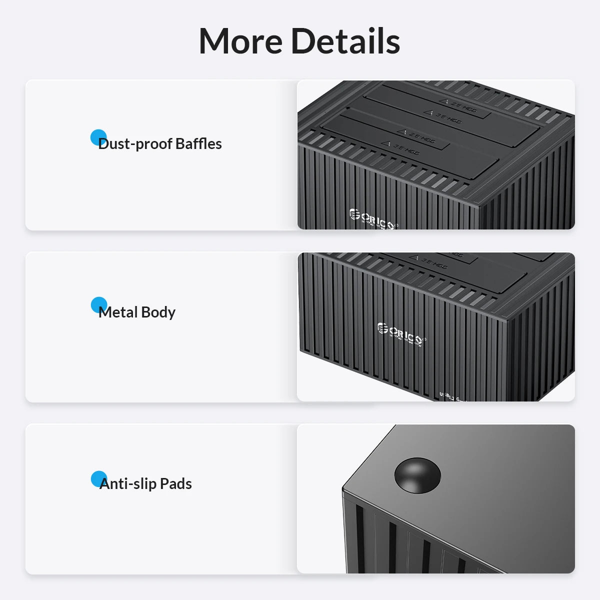 ORICO 3.5 Inch Dual-bay Type-C 5Gbps Hard Drive Docking Station for 2.5/3.5" HDD/SSD with 12V3A Power UASP Container Design
