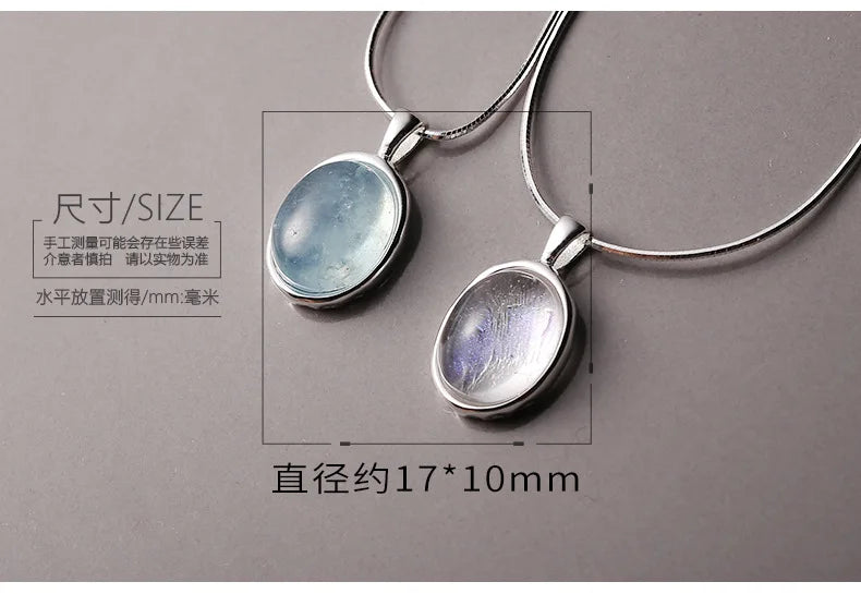 CHOZON S925 Sterling Silver Natural Moonstone Aquamarine Necklace New Product Unique Design Oval Natural Stone Snake Bone Chain