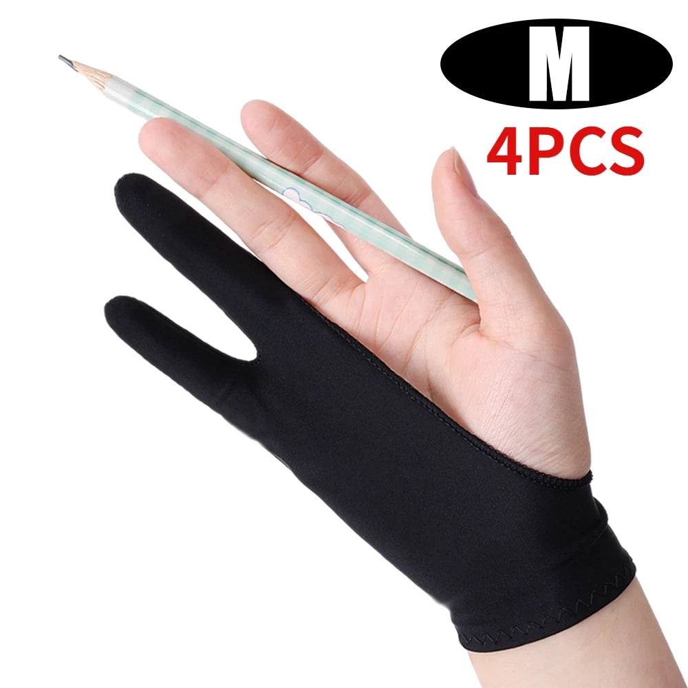 1-4Pcs Two-finger Artist Glove Palm Rejection Tablet Drawing Gloves for iPad Pro Air Graphic Tablet Smudge Guard Painting Gloves