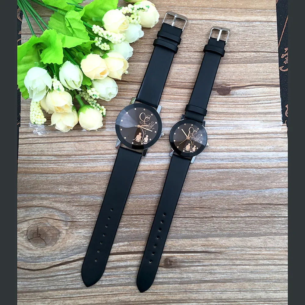 1/2PCS Fashion Quartz Watch Couple Stylish Spire Glass Wristwatch Simple Rhinestone Back View Couple Watch Set Couple Gift