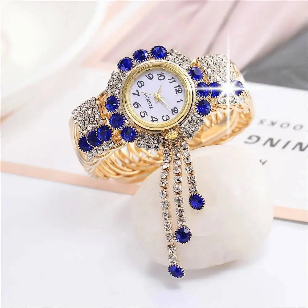 5PCS/Set Luxury Rhinestone Women Watches Fashion Adjustable Bangle Ladies Quartz Wristwatch Jewelry Set Reloj Mujer（Without Box）
