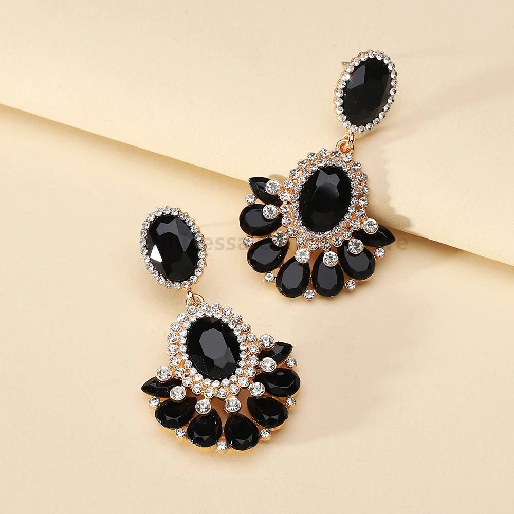 Teardrop Shiny Glass Glamorous Dangle Drop Earrings For Women Luxury Design Chandelier Popular Pendant Statement Jewelry Gift