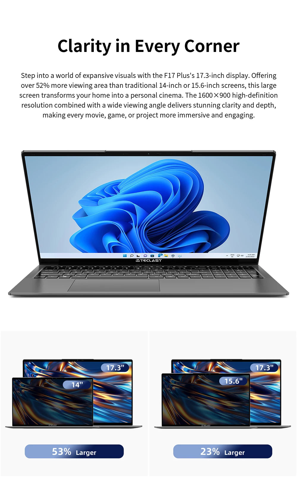 TeclastF17PlusLaptop 17.316GBRAM512GB SSDIntel N95 Windows11ProNotebook180°FlipLaptopsComputerBacklitKeyboardminiHDMIUSB3.2x3