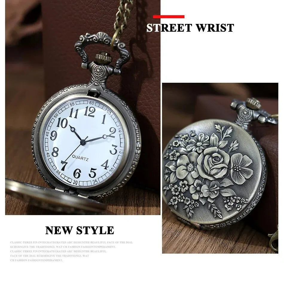 Roman Numerals Quartz Pocket Watch Men Women Hollow Case Carve Designs Necklace Best Gifts for Men Women