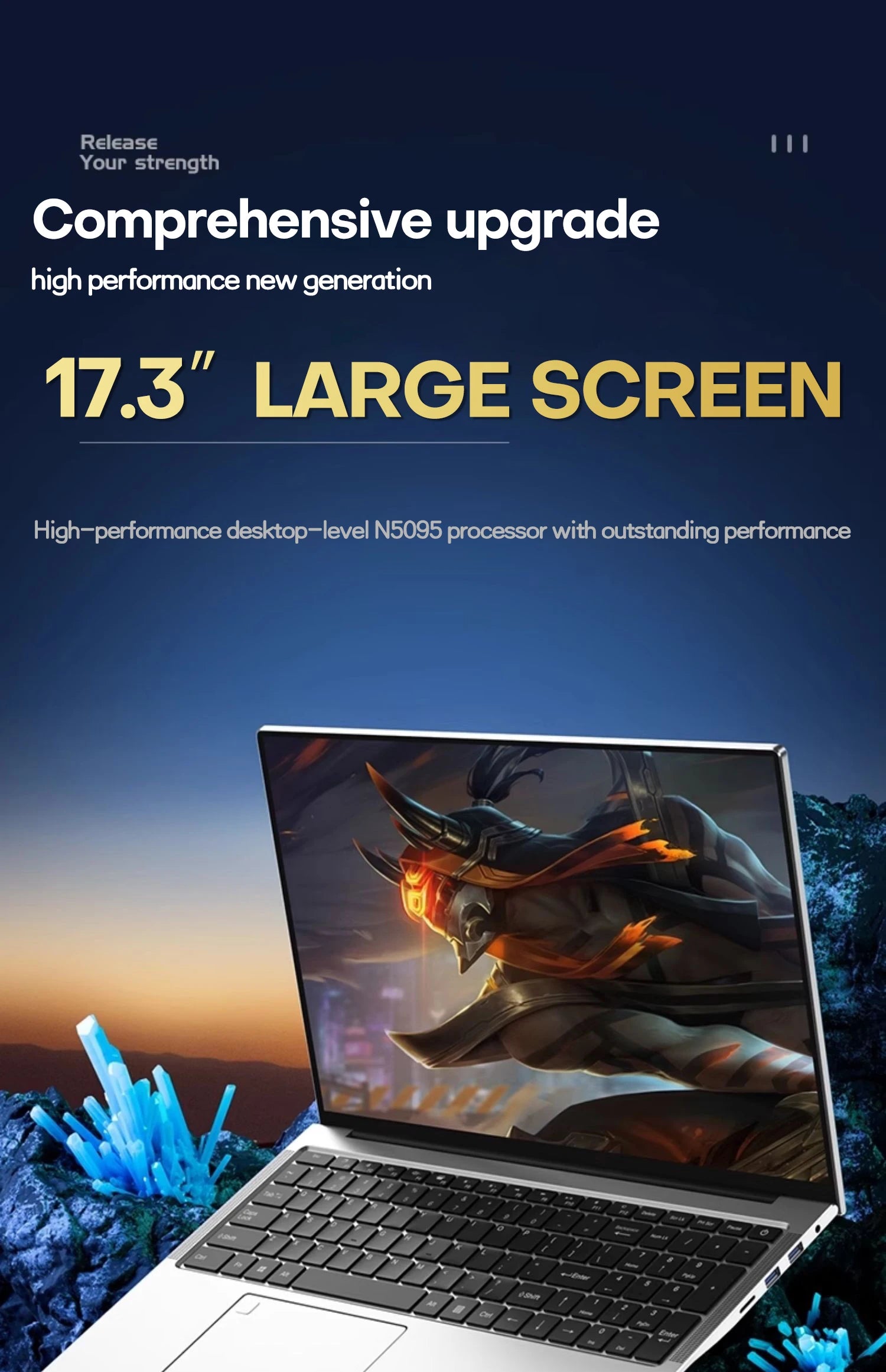 Xiaman 17.3" Gaming Laptop Computer PC Windows 11 Pro Intel Celeron N5095 Laptops Discrete Graphics 16GB RAM 1TB SSD Notebook PC