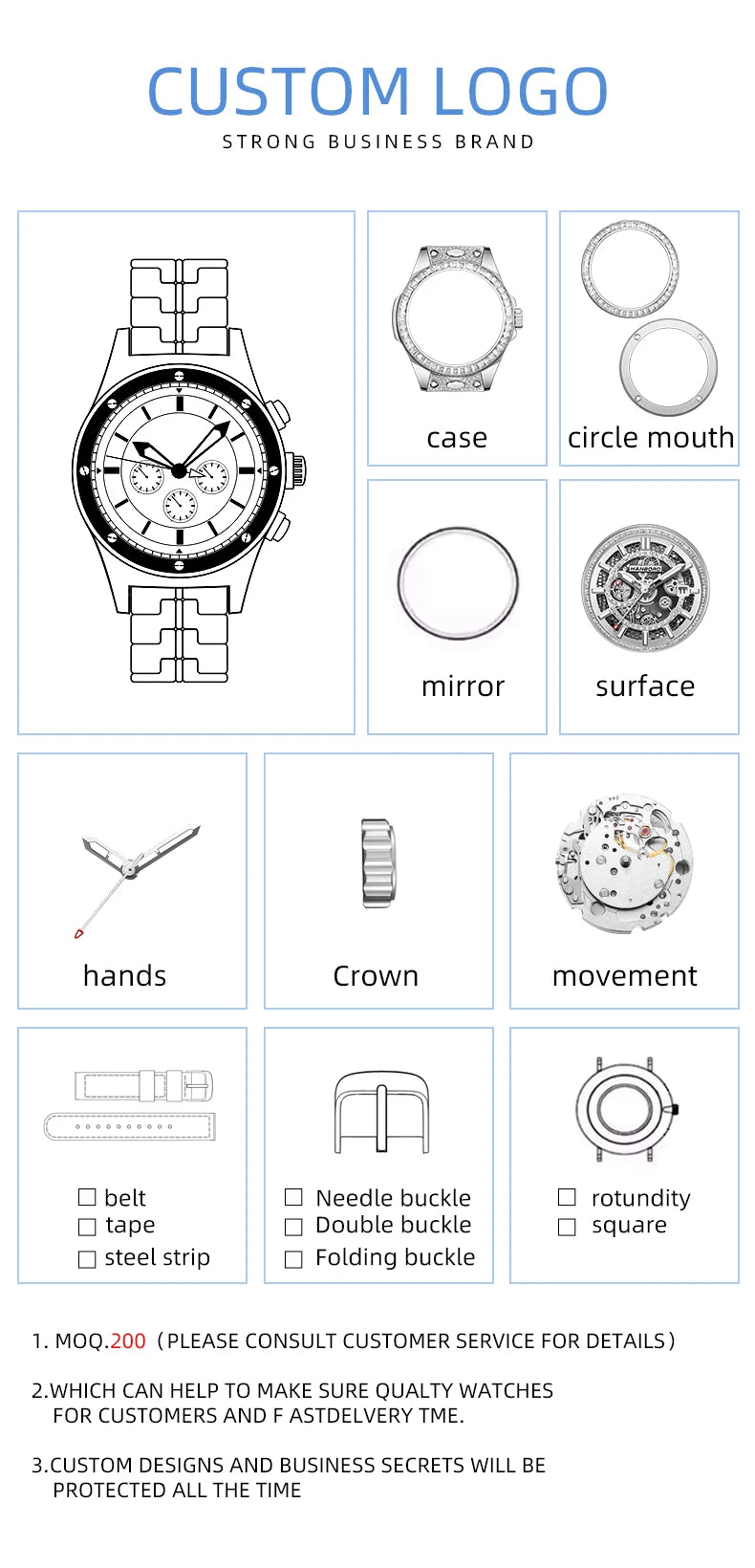 HANBORO super Bang Collection Fashion Light Luxury Quick Release Replaceable Strap Men's Automatic Mechanical Watch