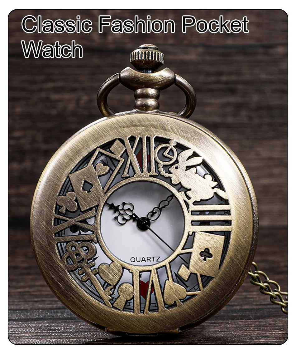 New Bronze Quartz Pocket Watch Retro Alice Theme Pocket Fob Watch Pendant Necklace Pocket Watch Men Womens Gift