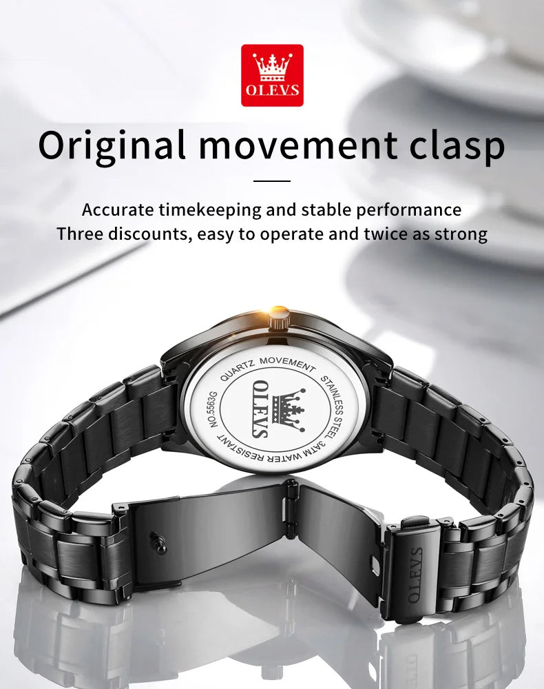 OLEVS 5563 Couple Watch Original Luxury Quartz Wristwatch for Men and Women Elegant Fashion Dual Calendar Waterproof Hand Clock