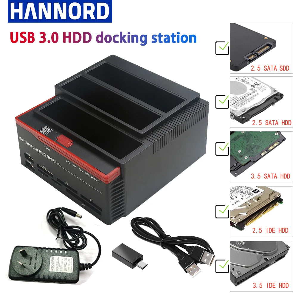 2.5/3.5" SATA IDE HDD Hard Drive Disk Docking Station External Adapter SATA to USB 3.0 Type C Hub MS/M2/XD/CF/SD/TF Card Reader