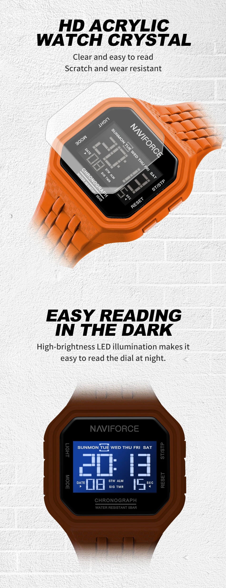 NAVIFORCE Top Luxury Brand Digital Men Wristwatch Waterproof Military Style Sport Man Watch Square Dial Fashion Reloj Hombre